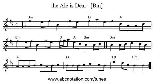 the Ale is Dear   [Bm] - staff notation