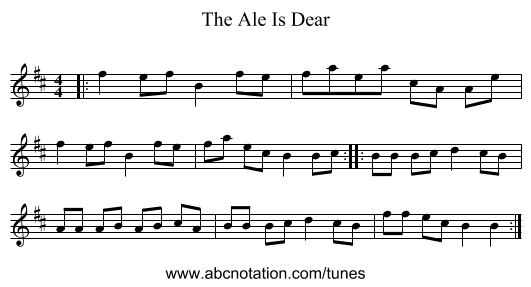 The Ale Is Dear - staff notation