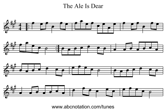 The Ale Is Dear - staff notation