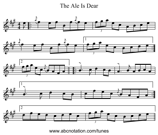 The Ale Is Dear - staff notation