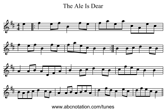 The Ale Is Dear - staff notation