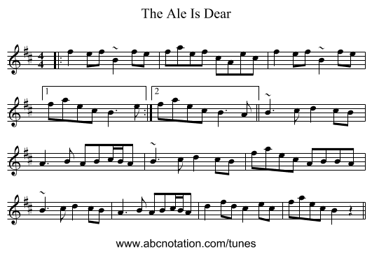 The Ale Is Dear - staff notation