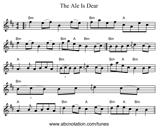 The Ale Is Dear - staff notation
