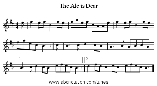 The Ale is Dear - staff notation