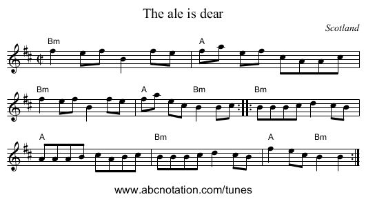 The ale is dear - staff notation