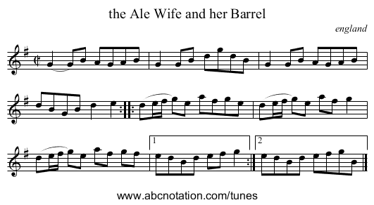 the Ale Wife and her Barrel - staff notation