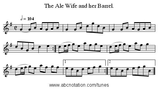 The Ale Wife and her Barrel. - staff notation