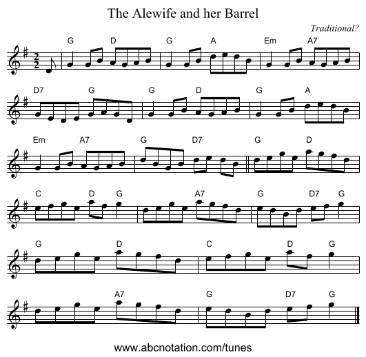 The Alewife and her Barrel - staff notation