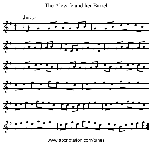 The Alewife and her Barrel - staff notation
