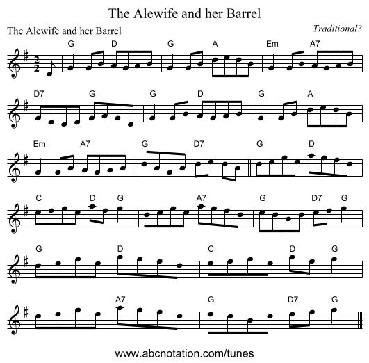 The Alewife and her Barrel - staff notation