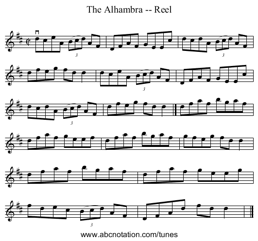 The Alhambra -- Reel - staff notation