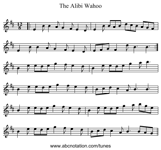 The Alibi Wahoo - staff notation