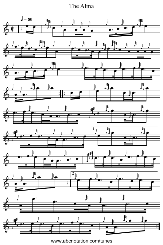 The Alma - staff notation