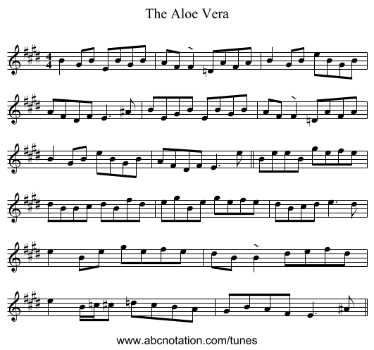 The Aloe Vera - staff notation