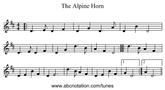 The Alpine Horn - staff notation