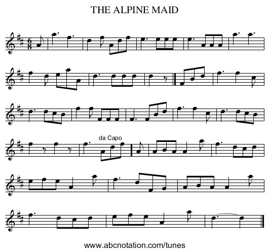THE ALPINE MAID - staff notation