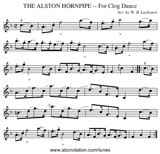 THE ALSTON HORNPIPE -- For Clog Dance - staff notation