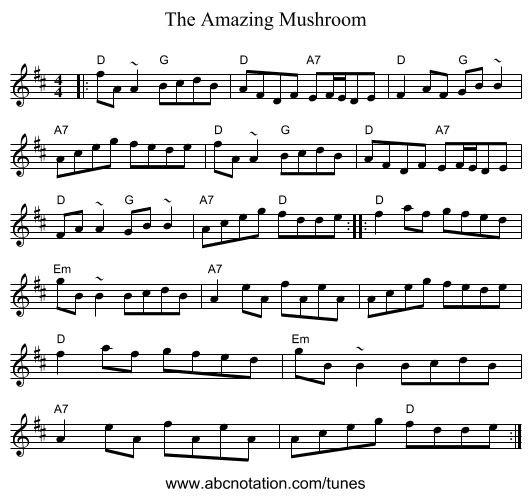 The Amazing Mushroom - staff notation