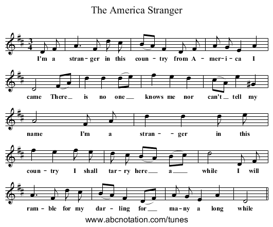 The America Stranger - staff notation