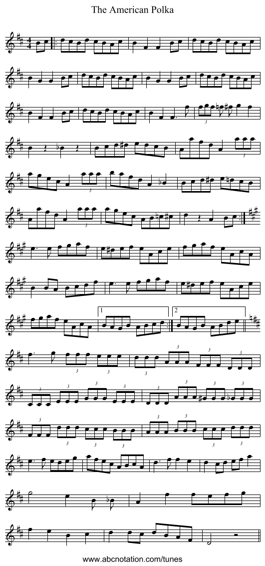 The American Polka - staff notation