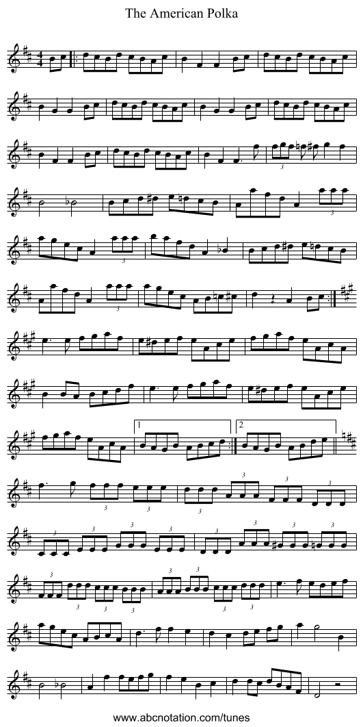 The American Polka - staff notation