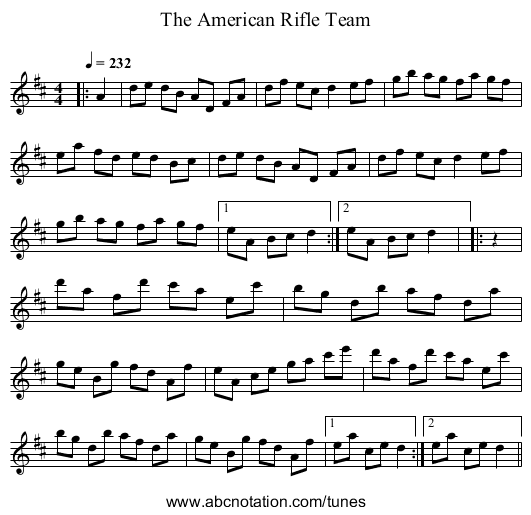 The American Rifle Team - staff notation