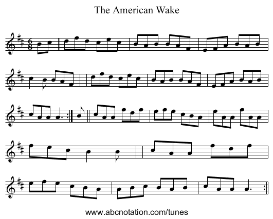 The American Wake - staff notation