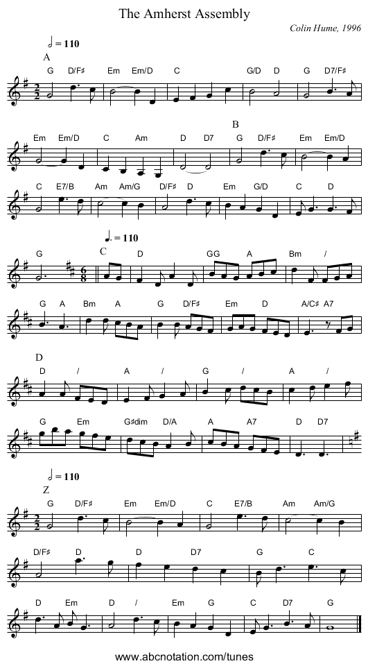 The Amherst Assembly - staff notation