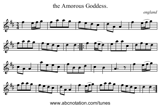 the Amorous Goddess. - staff notation
