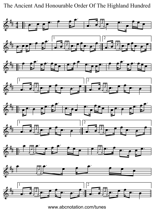 The Ancient And Honourable Order Of The Highland Hundred - staff notation