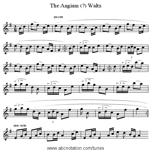 The Angiam (?) Walts - staff notation