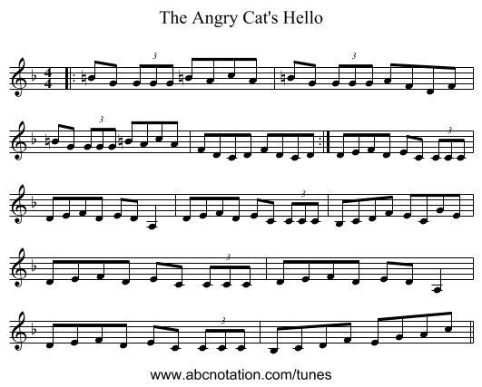 The Angry Cat's Hello - staff notation