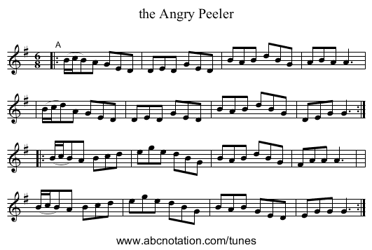 the Angry Peeler - staff notation