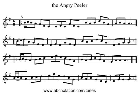 the Angry Peeler - staff notation