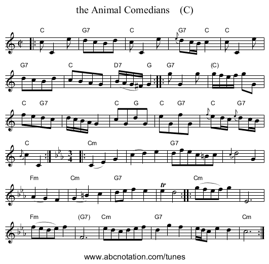 the Animal Comedians (C) - staff notation