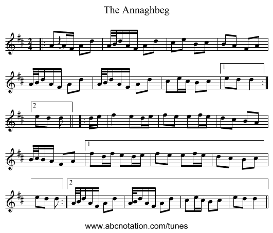 The Annaghbeg - staff notation