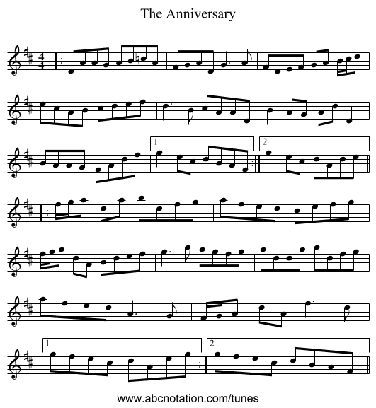 The Anniversary - staff notation