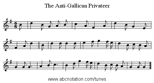 The Anti-Gallican Privateer - staff notation