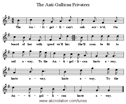 The Anti-Gallican Privateer - staff notation