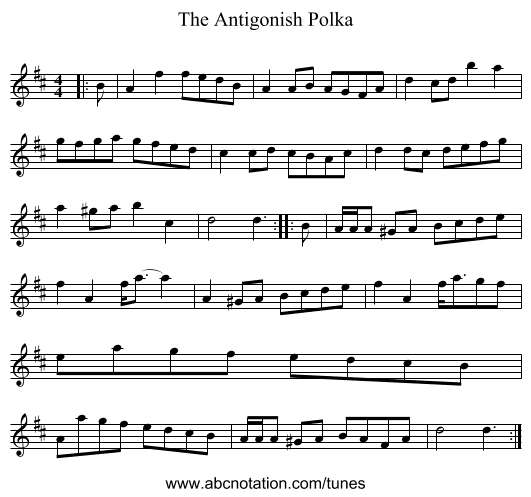 The Antigonish Polka - staff notation