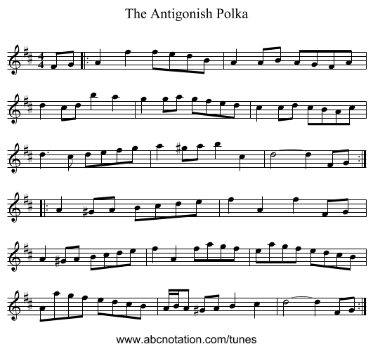 The Antigonish Polka - staff notation