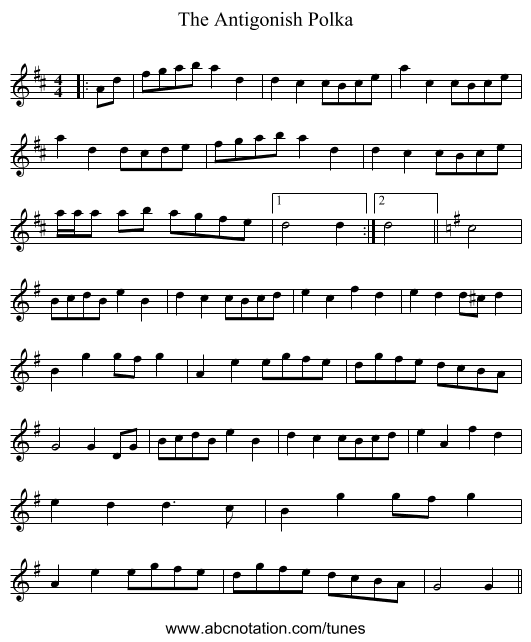 The Antigonish Polka - staff notation