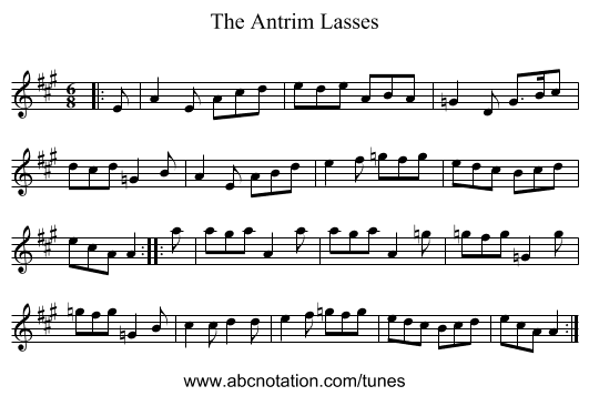 The Antrim Lasses - staff notation
