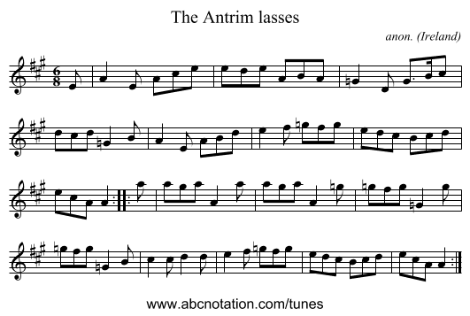 The Antrim lasses - staff notation