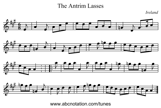 The Antrim Lasses - staff notation