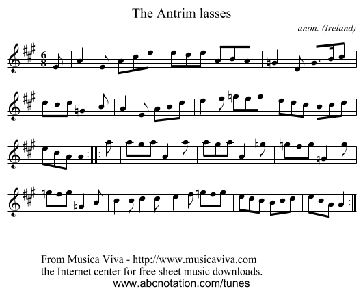 The Antrim lasses - staff notation