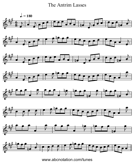 The Antrim Lasses - staff notation