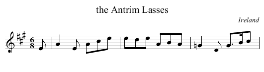 the Antrim Lasses - staff notation