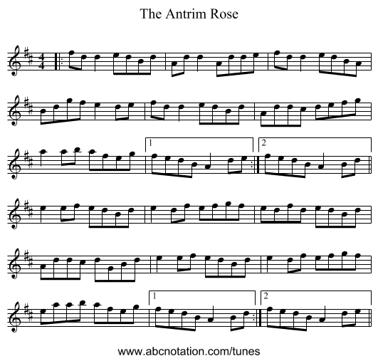 The Antrim Rose - staff notation