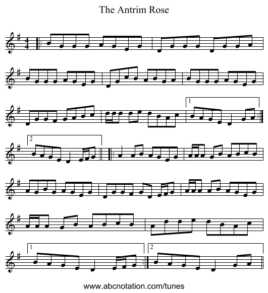 The Antrim Rose - staff notation